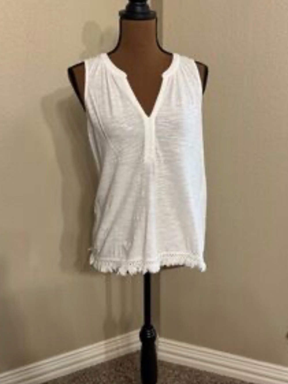Lilly Pulitzer White Crochet-Hem V-Neck Tank
